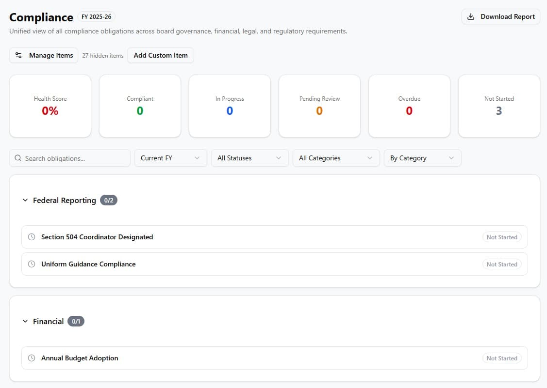 Compliance Center screenshot